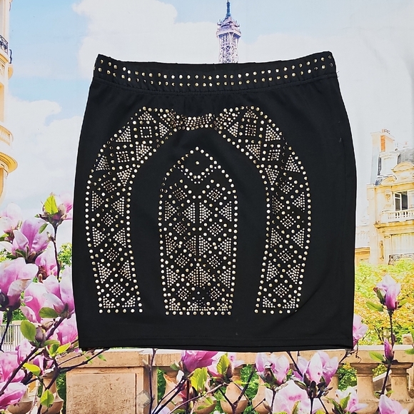Coogi Elegant Black Gold Studded Mini Skirt  Size Medium - Picture 1 of 5
